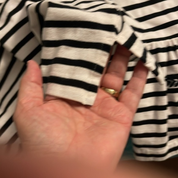 J. Crew Women’s Med. Embroidered Floral&Stripes Top Bell Sleeve Black‎ White - Picture 7 of 8